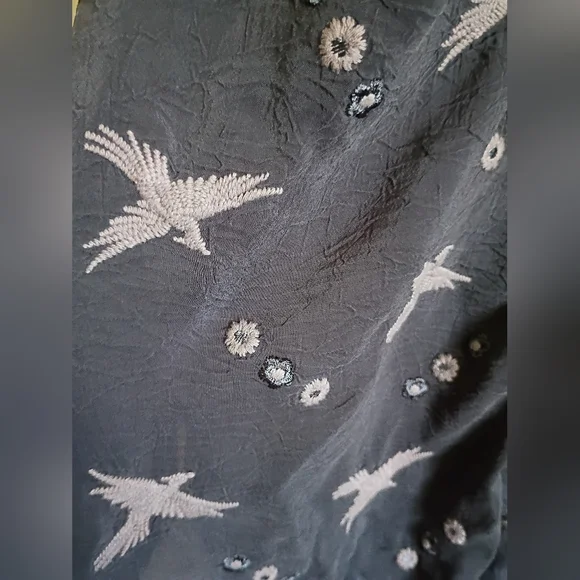 Johnny Was Size Large  Graphite Grey Bird & House Motif Sheer Kimono Cardigan. - Picture 10 of 16